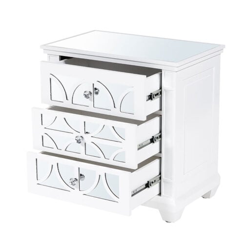 Chloe White Wood And Mirror 3 Drawer Bedside Cabinet