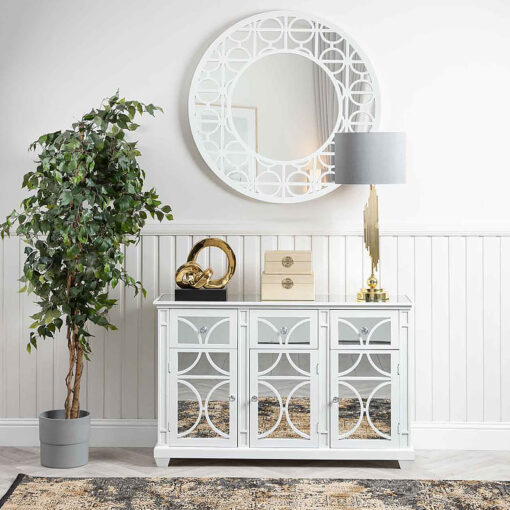Chloe White Wood And Mirror 3 Drawer 3 Door Chest Cabinet Sideboard