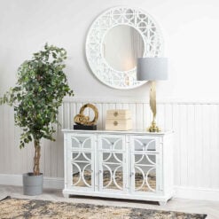 Chloe White Wood And Mirror 3 Drawer 3 Door Chest Cabinet Sideboard