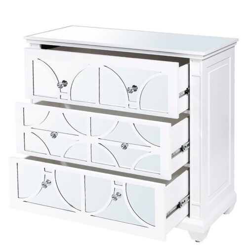 Chloe White Wood And Mirror 3 Drawer Chest Of Drawers Cabinet