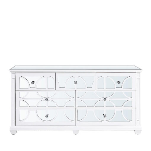Chloe White Wood And Mirror 7 Drawer Chest Cabinet Sideboard