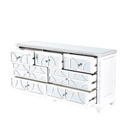Chloe White Wood And Mirror 7 Drawer Chest Cabinet Sideboard