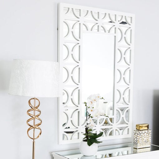 Chloe White Wood Wall Mirror With An Intricate Circular Design 118cm