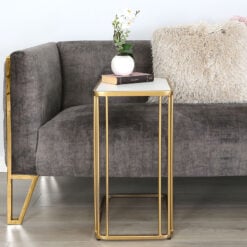 Gold Metal And White Stone Sofa Table End Table Laptop Table