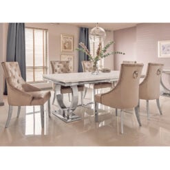 Mayfair Champagne Velvet And Chrome Dining Chair With A Ring Knocker