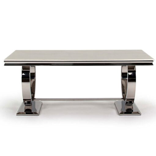 Mayfair Cream Marble Top Dining Table With A Stainless Steel Base 200cm