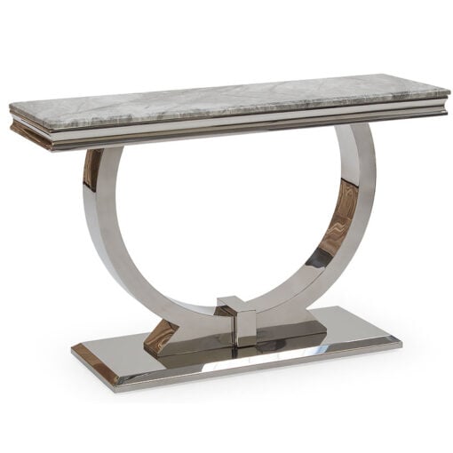 Mayfair Grey Marble Top Console Table With A Stainless Steel Base