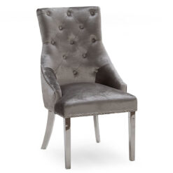 Mayfair Pewter Velvet And Chrome Dining Chair With A Ring Knocker
