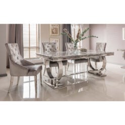 Mayfair Pewter Velvet And Chrome Dining Chair With A Ring Knocker