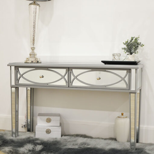 Mia Grey Mirrored 2 Drawer Console Table Hallway Table Dressing Table