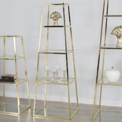 Otis Medium Gold Metal and Glass Ladder Style Shelving Display Unit