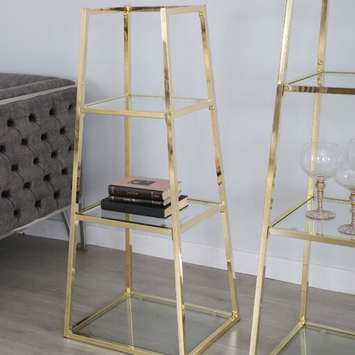 Otis Small Gold Metal and Glass Ladder Style Shelving Display Unit