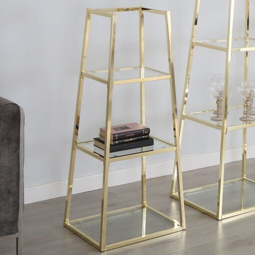 Otis Small Gold Metal and Glass Ladder Style Shelving Display Unit