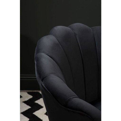 Black Velvet Scalloped Shell Armchair Accent Chair With Gold Legs
