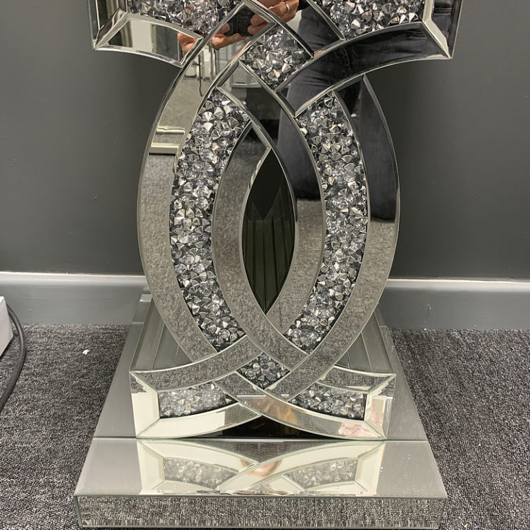 Diamond Crush Mirrored CC End Table Side Table With Crushed Crystals
