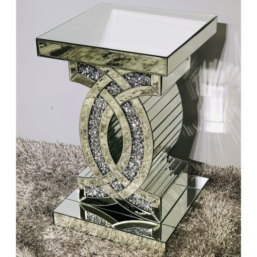 Diamond Crush Mirrored CC End Table Side Table With Crushed Crystals
