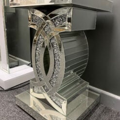 Diamond Crush Mirrored CC End Table Side Table With Crushed Crystals
