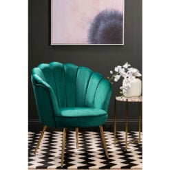 Emerald Green Velvet Scalloped Shell Armchair Accent Chair With Gold Legs