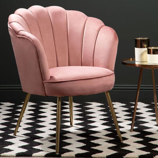 Pink Velvet Scalloped Shell Armchair Accent Chair With Gold Legs
