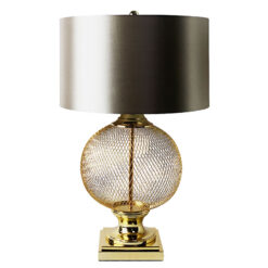 Round Gold Wire Mesh Table Lamp With A Champagne Gold Satin Shade 78cm
