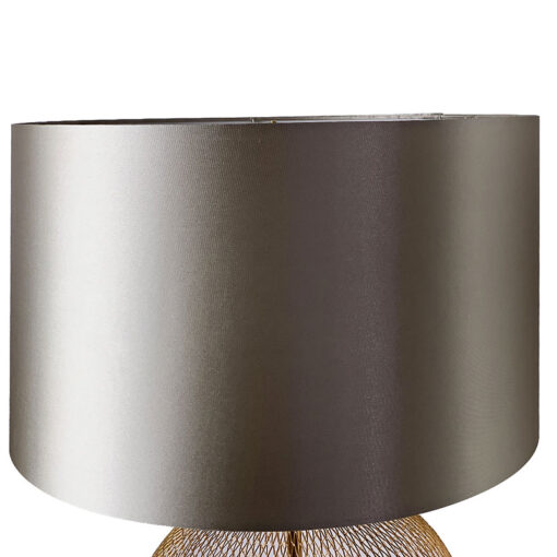 Round Gold Wire Mesh Table Lamp With A Champagne Gold Satin Shade 78cm