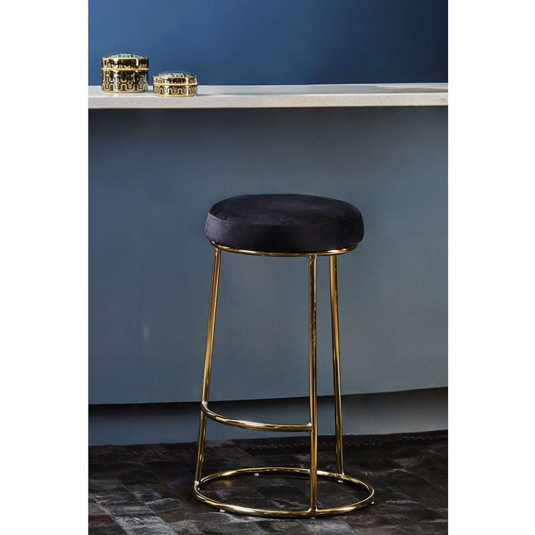 Set Of 2 Soho Black Velvet Bar Stools With Gold Metal Base 68cm