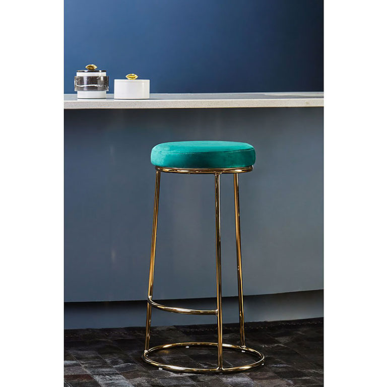 Set Of 2 Soho Green Velvet Bar Stools With Gold Metal Base 75cm