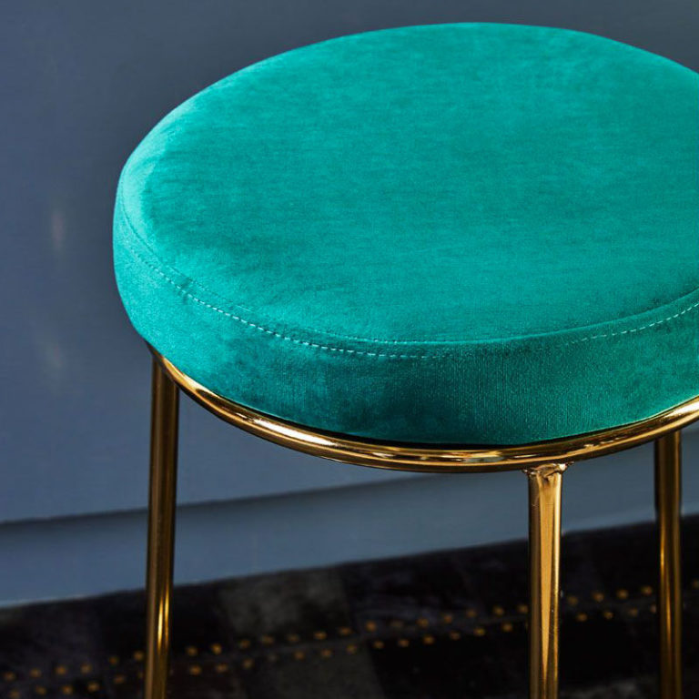 Set Of 2 Soho Green Velvet Bar Stools With Gold Metal Base 75cm