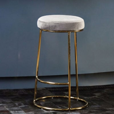 Set Of 2 Soho Grey Velvet Bar Stools With Gold Metal Base 68cm ...