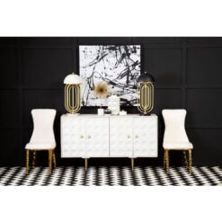 White Mango Wood And Gold Metal Sideboard With Indented Circles Design
