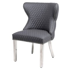 Diana Hudson Grey PU Leather Wide Dining Chair With Lion Ring Knocker