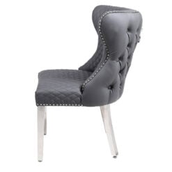 Diana Hudson Grey PU Leather Wide Dining Chair With Lion Ring Knocker