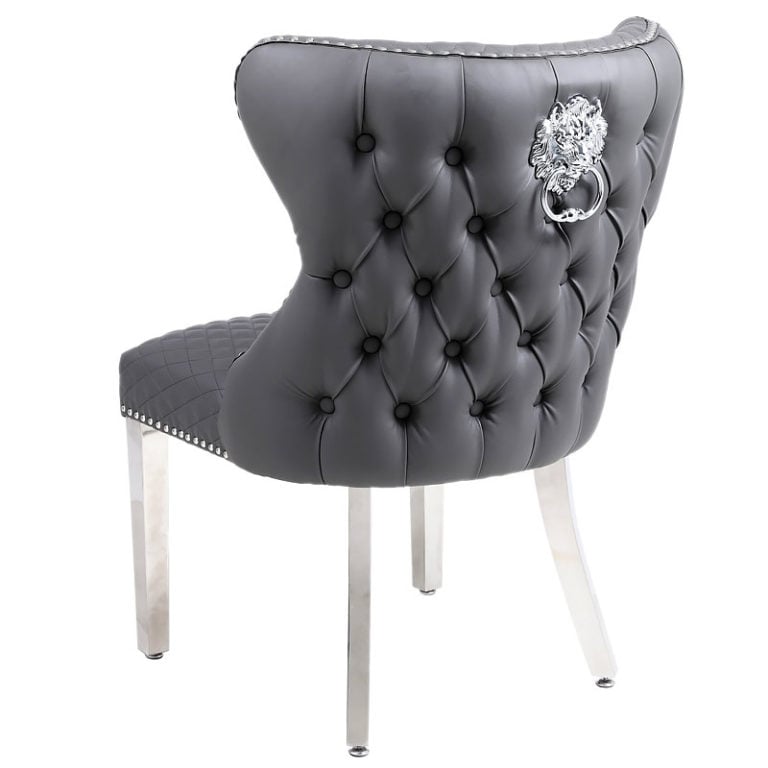 Set Of 2 Camilla Hudson Grey PU Leather Dining Chairs With Lion Ring ...