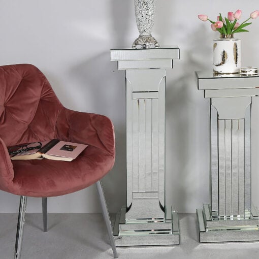 Large Classic Mirror Mirrored Column Pillar Display End Side Table