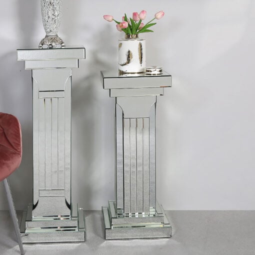 Medium Classic Mirror Mirrored Column Pillar Display End Side Table