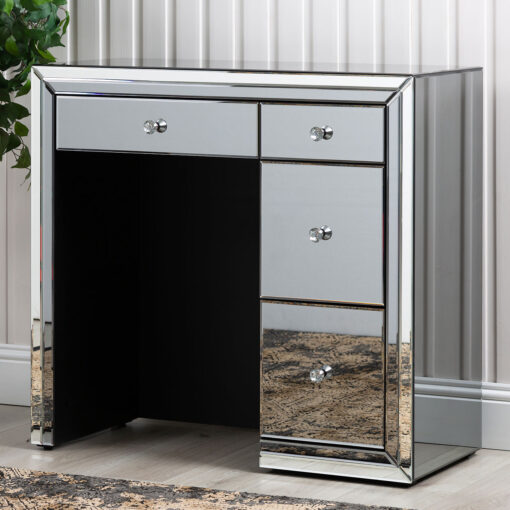 Arctic Noir Smoked Black Mirrored Glass 4 Drawer Dressing Table