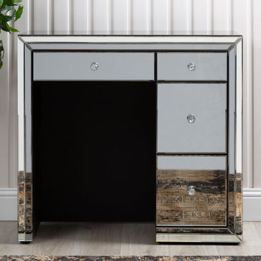 Arctic Noir Smoked Black Mirrored Glass 4 Drawer Dressing Table