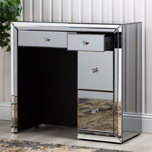 Arctic Noir Smoked Black Mirrored Glass 4 Drawer Dressing Table