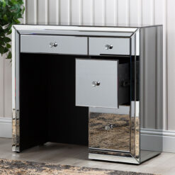 Arctic Noir Smoked Black Mirrored Glass 4 Drawer Dressing Table