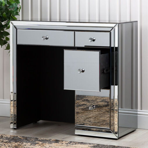 Arctic Noir Smoked Black Mirrored Glass 4 Drawer Dressing Table