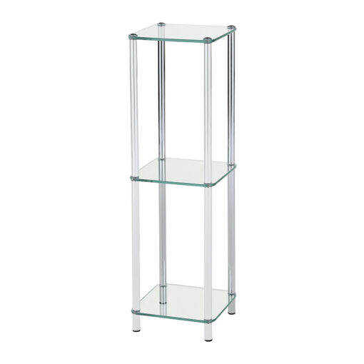 Chrome and Clear Glass 3 Tier Display Unit Shelving Unit 86cm