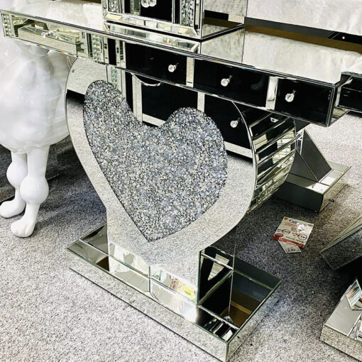 Diamond Crush Crushed Crystal Heart Console Display Dressing Table