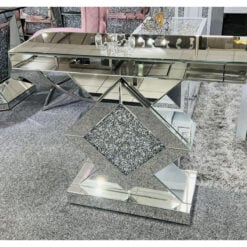 Diamond Crush Mirrored Column Console Table With Crushed Crystals