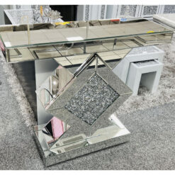 Diamond Crush Mirrored Column Console Table With Crushed Crystals
