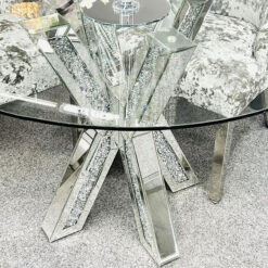 Diamond Crush Mirrored Dining Table With Cross Frame Legs