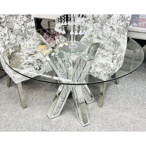Diamond Crush Mirrored Dining Table With Cross Frame Legs