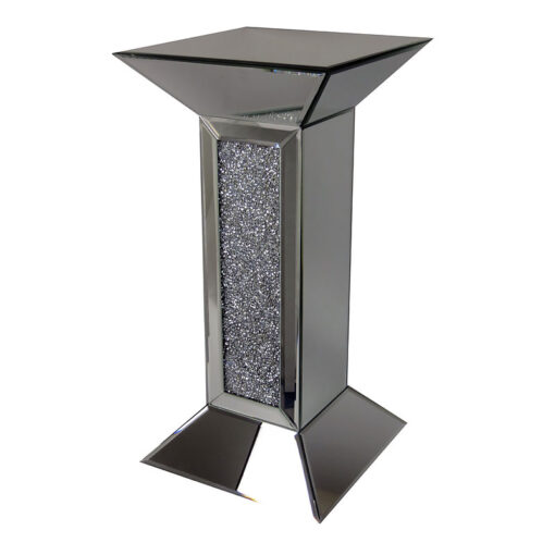 Diamond Crush Mirrored Pedestal Column End Table Side Table