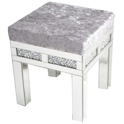 Diamond Crush Mirrored Upholstered Vanity Stool Dressing Table Stool
