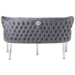 Diana Grey Velvet And Chrome Dining Bench With Lion Ring Knocker