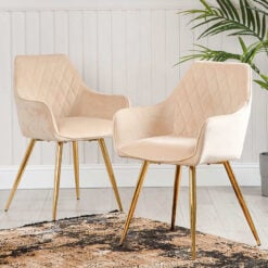 Ellie Champagne Velvet Dining Chair With Gold Metal Legs